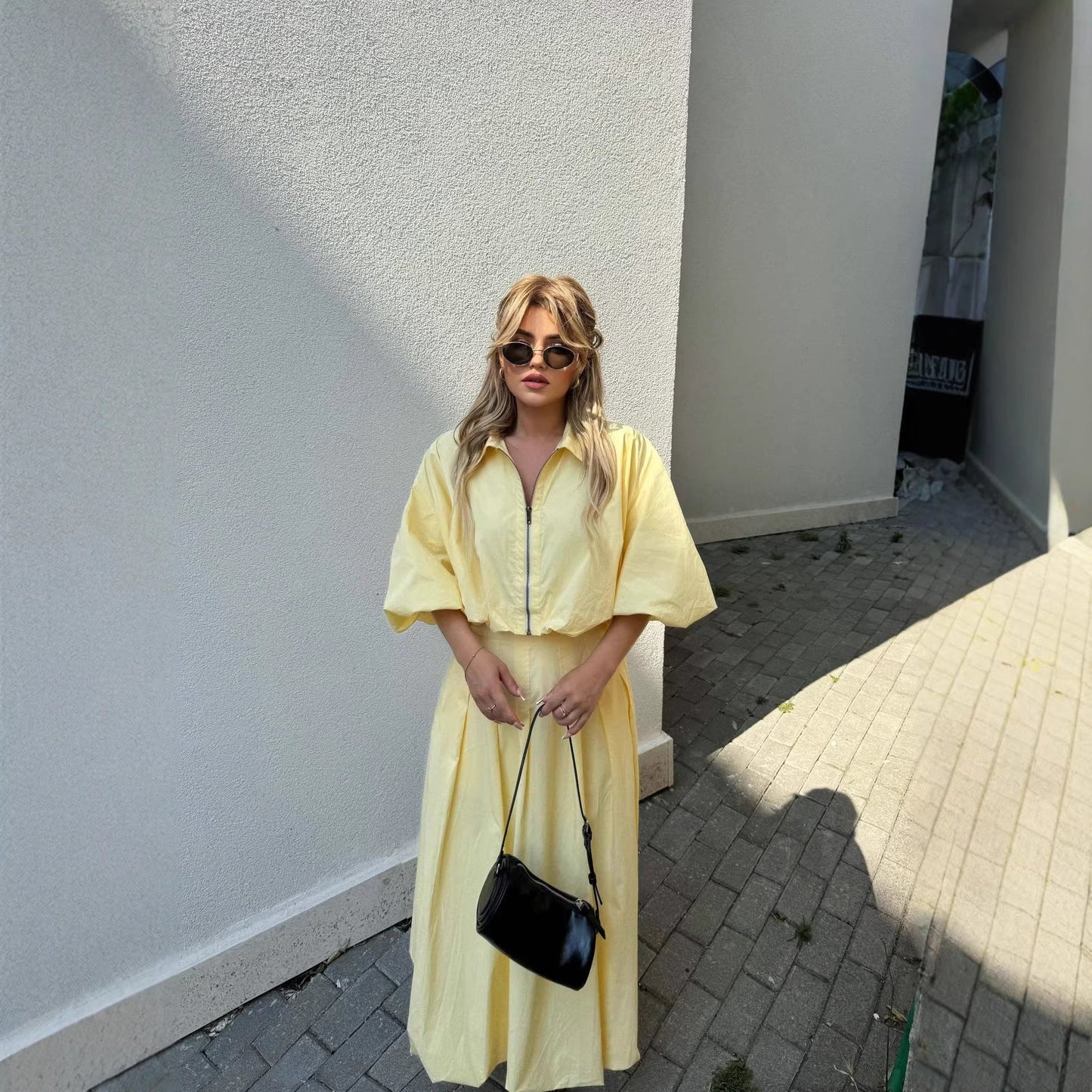 Damen Maxikleid Hochgeschlossen Weit Saum Elegantes Design