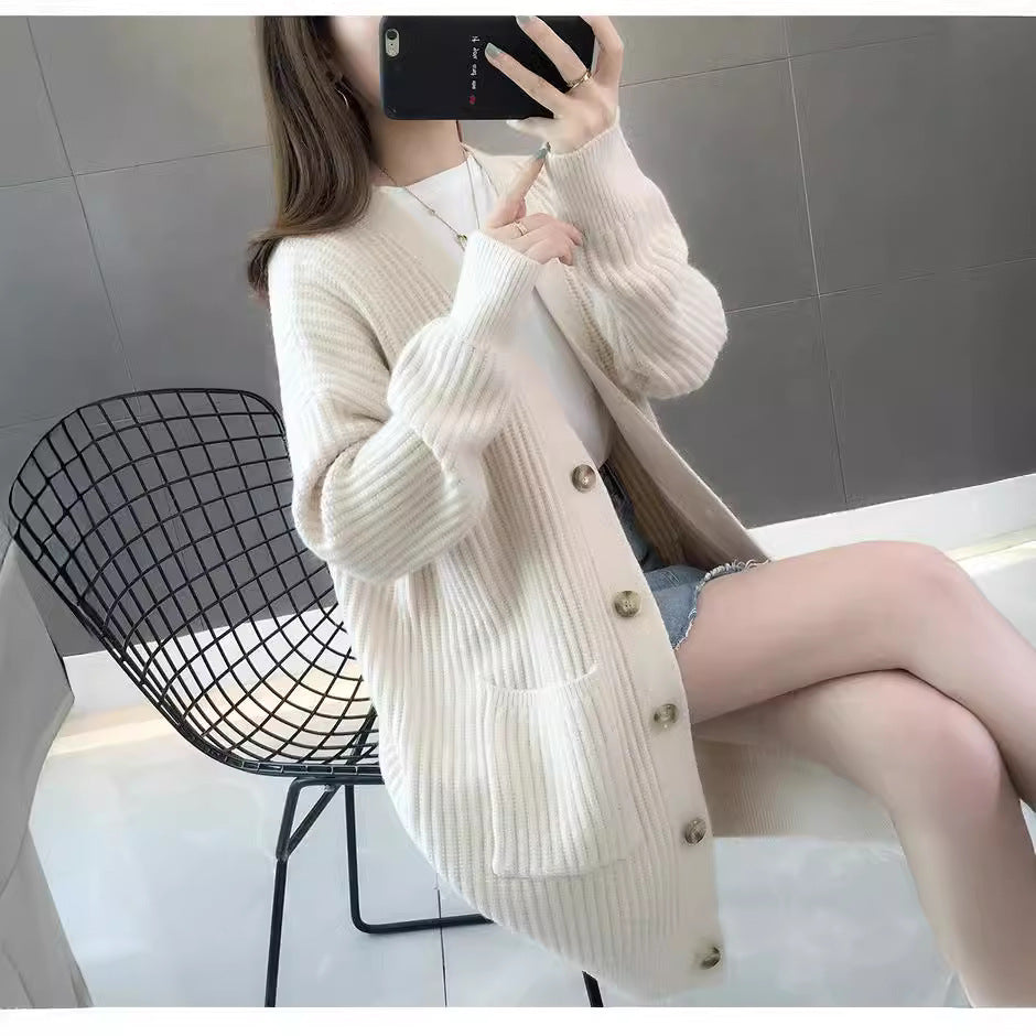 Damen Strickjacke Eingrifftaschen Knopfleiste Norvielle