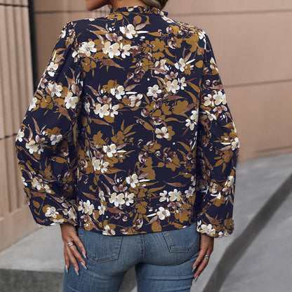 Damen Bluse Floralmuster Weite Ärmel Norvielle