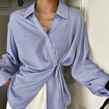 Damen Bluse mit Knoten-Detail und Rüschensaum Norvielle - Norvielle
