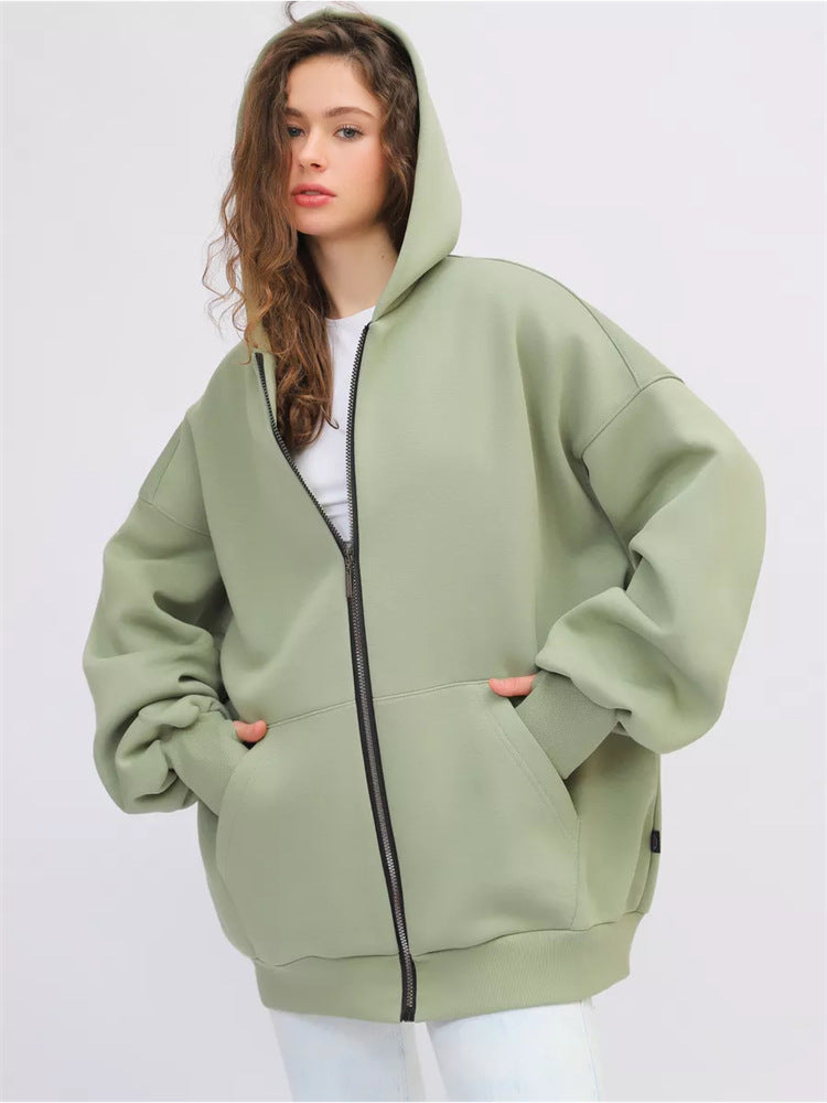 Damen Oversized Kapuzenjacke Norvielle Hoch Bündchen Reißverschluss