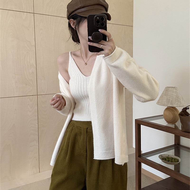 Damen Strickcardigan Offene Ärmel Weich Flauschig Beige