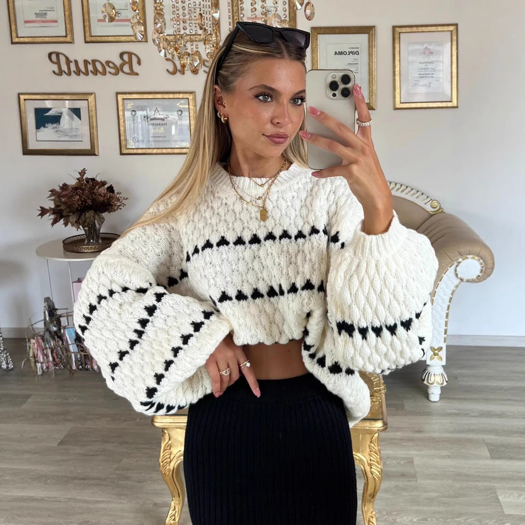 Damen Strickpullover Weite Ärmel Grafisches Muster Norvielle
