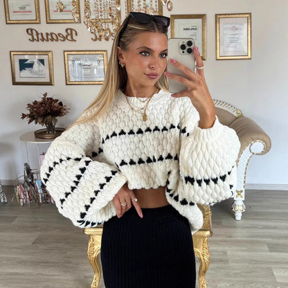 Damen Strickpullover Weite Ärmel Grafisches Muster Norvielle