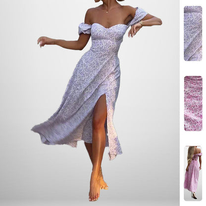 Damen Maxikleid Off-Shoulder mit Floralprint und seitlichem Schlitz - Norvielle