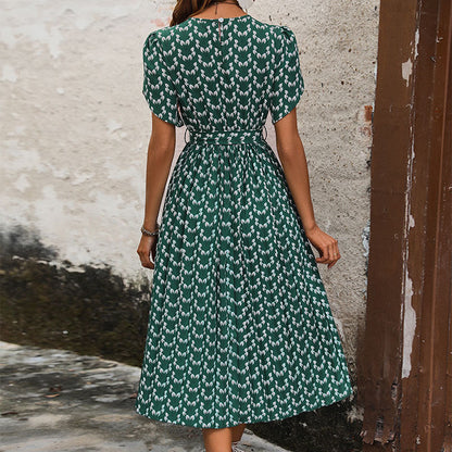 Damen Maxikleid Elegante Taillierung Verspieltes Muster Norvielle
