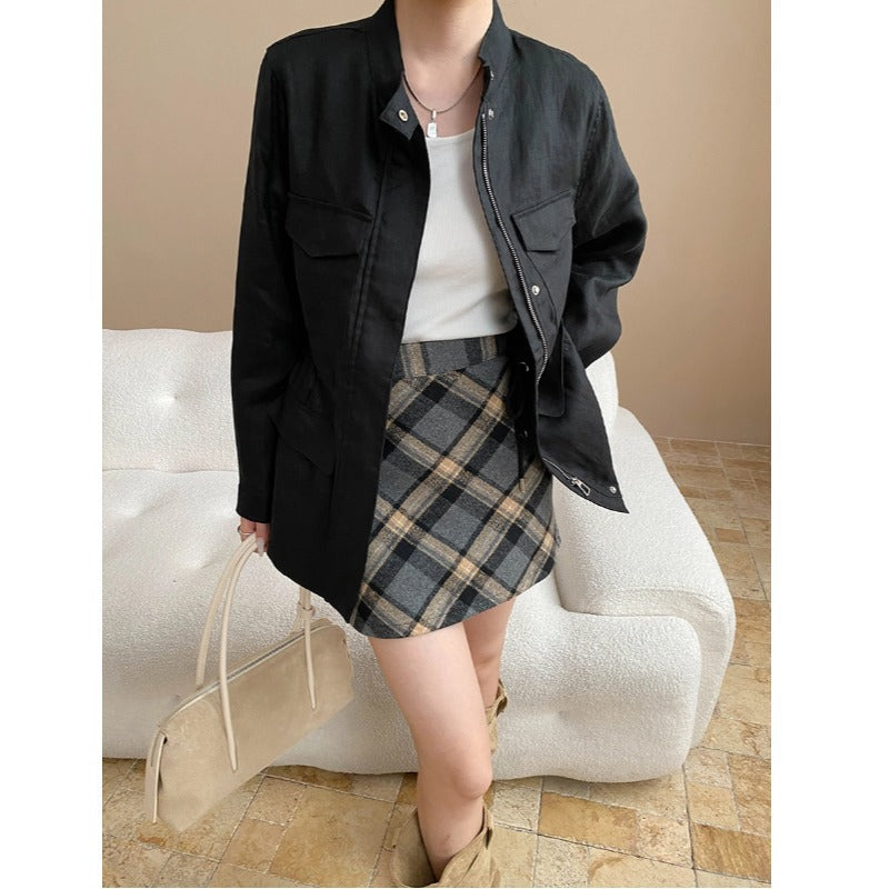 Damen Utility-Jacke Lässig Hochtaschen Rundnaht Norvielle