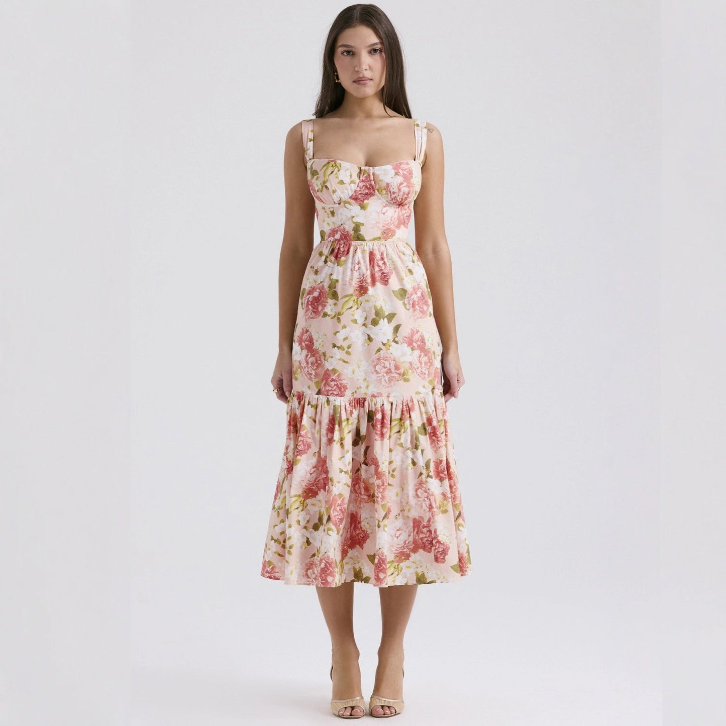 Damen Maxikleid Floral Muster Tailliert Leicht Norvielle