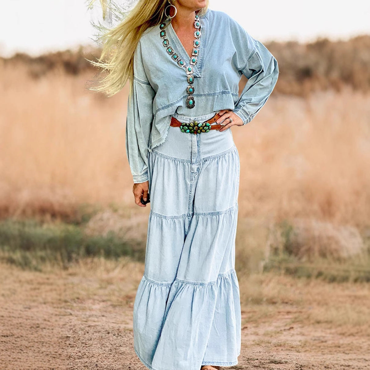 Damen Maxikleid Lässiger Stil Voluminöse Rüschen Norvielle