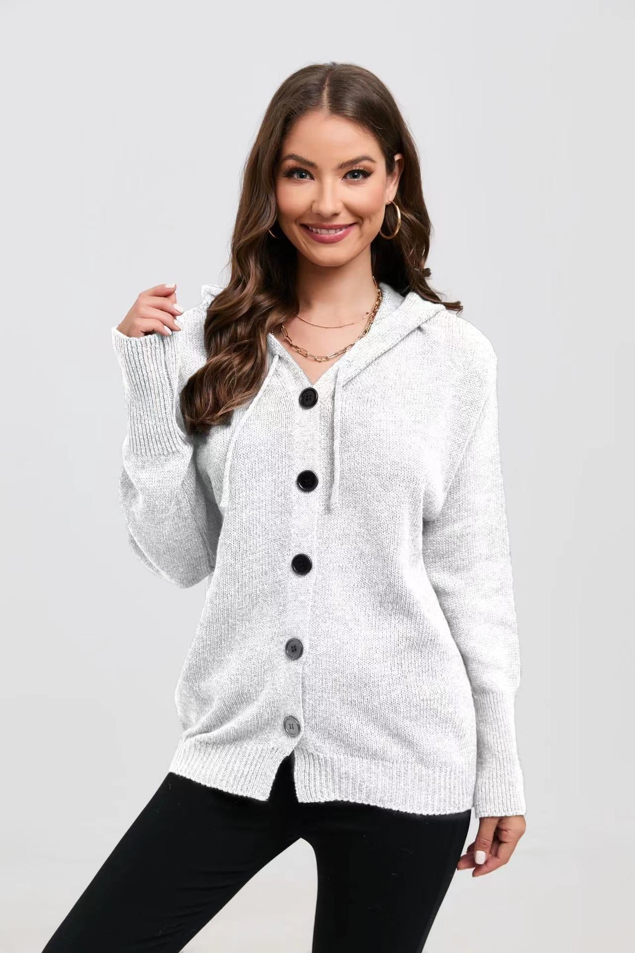 Damen Strickcardigan mit Kapuze und Knöpfen Norvielle