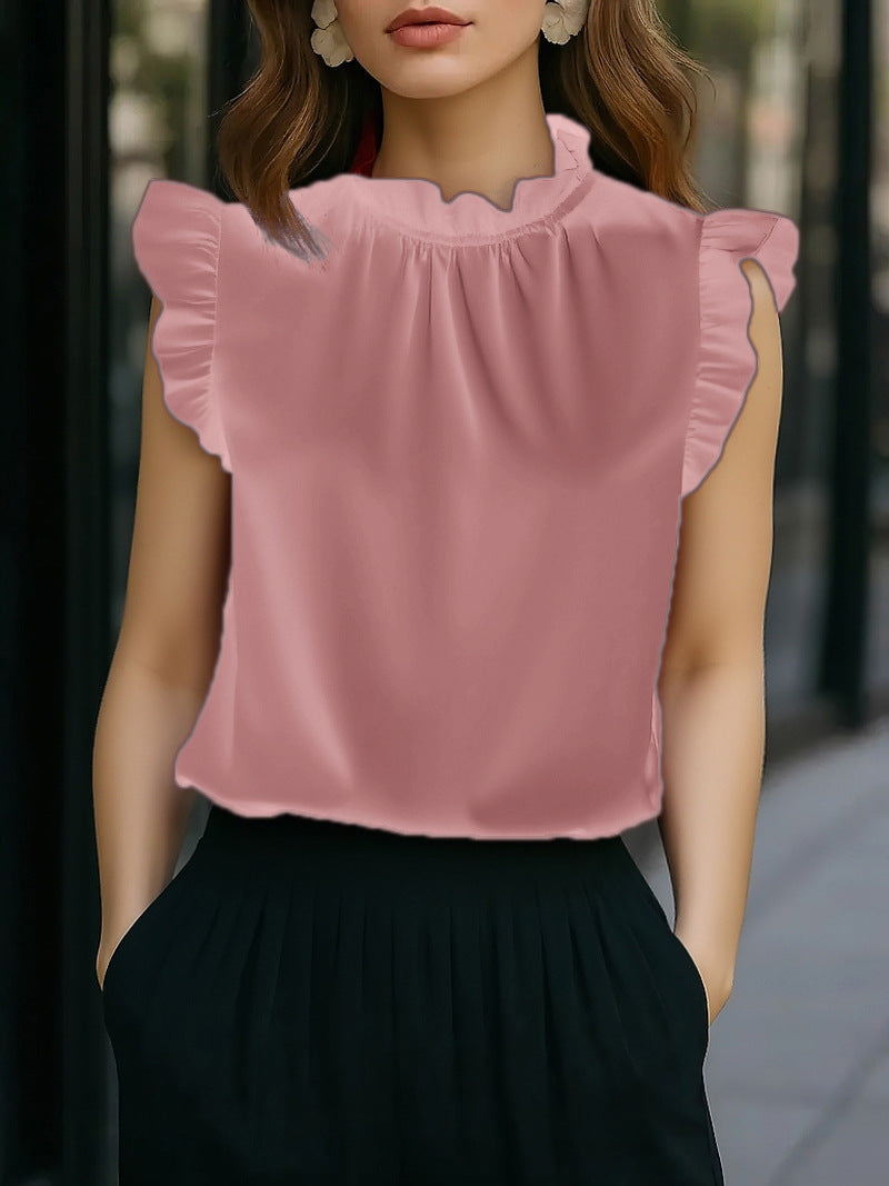 Damen Bluse mit Rüschendetails Stehkragen Elegante Bluse