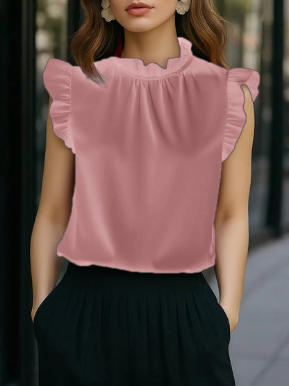 Damen Bluse mit Rüschendetails Stehkragen Elegante Bluse