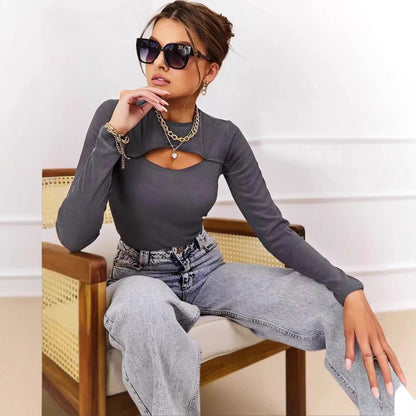 Damen Oberteil Asymmetrischer Ausschnitt Langer Arm Norvielle