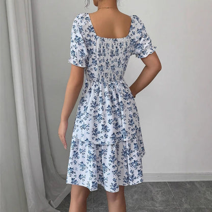 Damen Minikleid Blütenprint Puffärmel