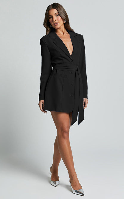 Norvielle Damen Blazerkleid Gürtel Elegantes