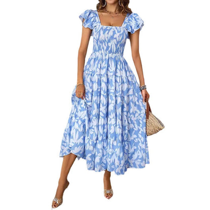 Damen Maxi-Kleid Voluminöse Puffärmel Gerafftes Oberteil Norvielle
