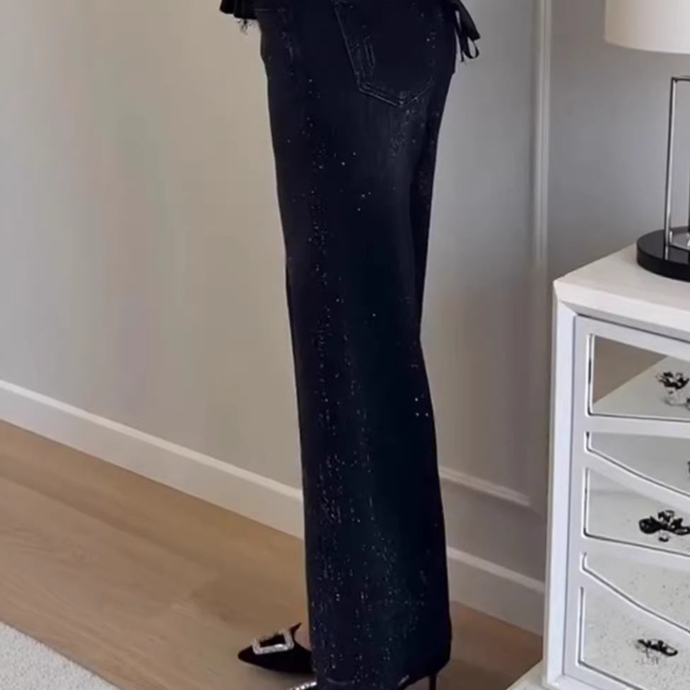 Damen Weite Jeans Glitzernd Elegantes Design