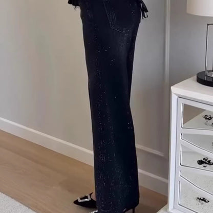 Damen Weite Jeans Glitzernd Elegantes Design