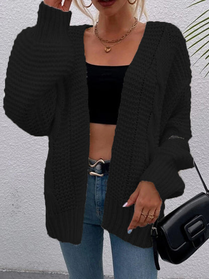 Damen Grobstrick-Cardigan Offene Taschen Lässiger Schnitt Beige