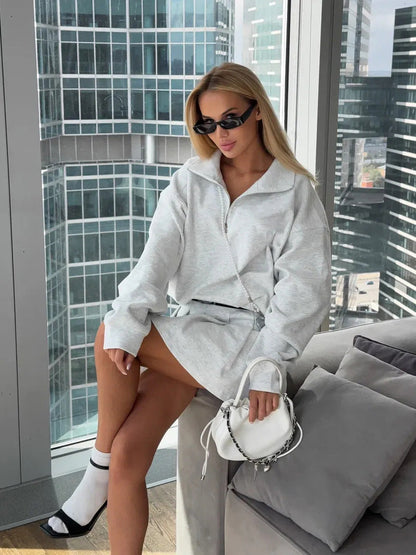 Damen Sweatshirt Kurzreißverschluss Weites Design Norvielle