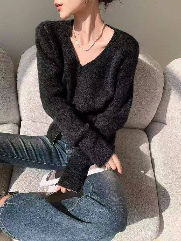 Damen Strickcardigan V-Ausschnitt Reißverschluss Norvielle