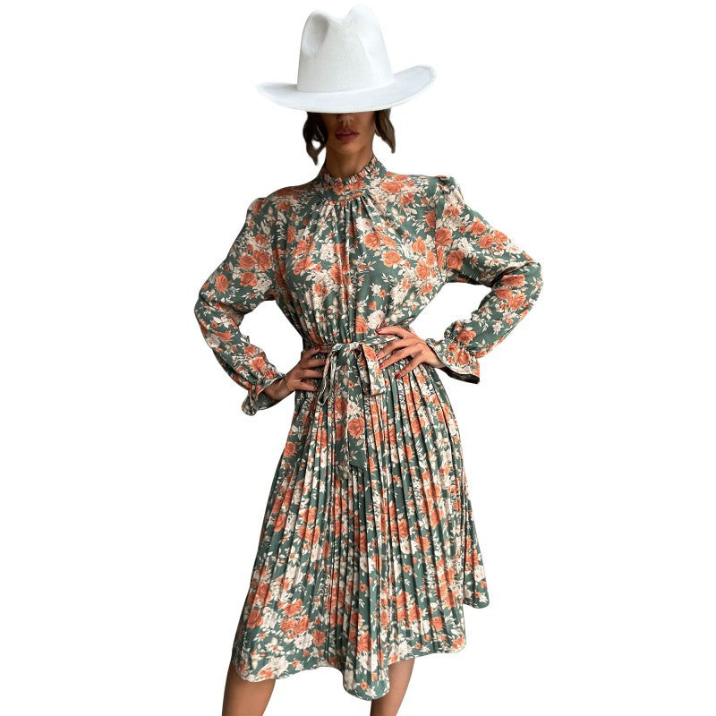 Damen Wickelkleid Midi Floralmuster Rüschen Elegant