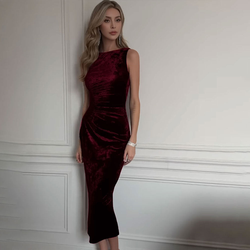 Damen Abendkleid Samt Figurbetont
