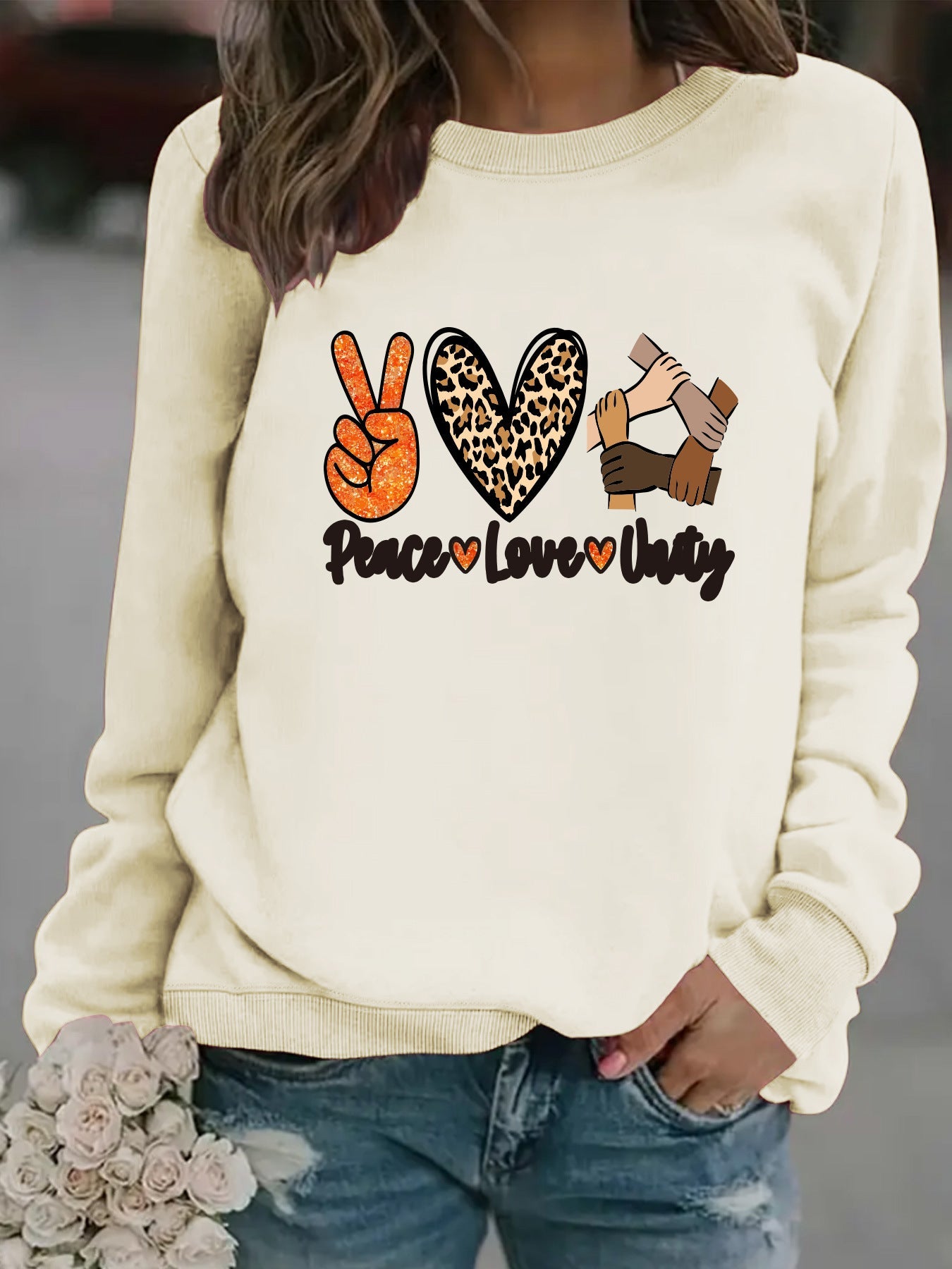 Damen Sweatshirt Peace Love Unity Motiv Norvielle