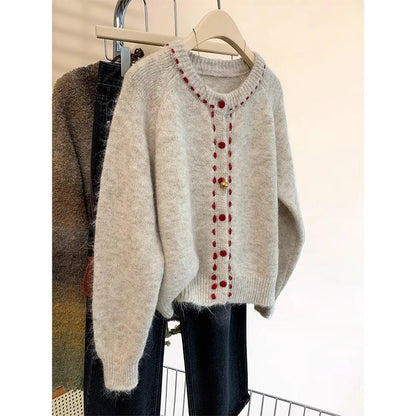 Damen Strickpullover Bunt Knöpfe Weich