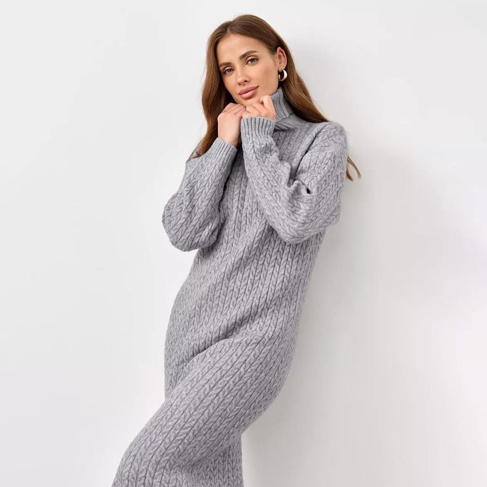 Damen Strickpullover Hochkragen Kabelmuster
