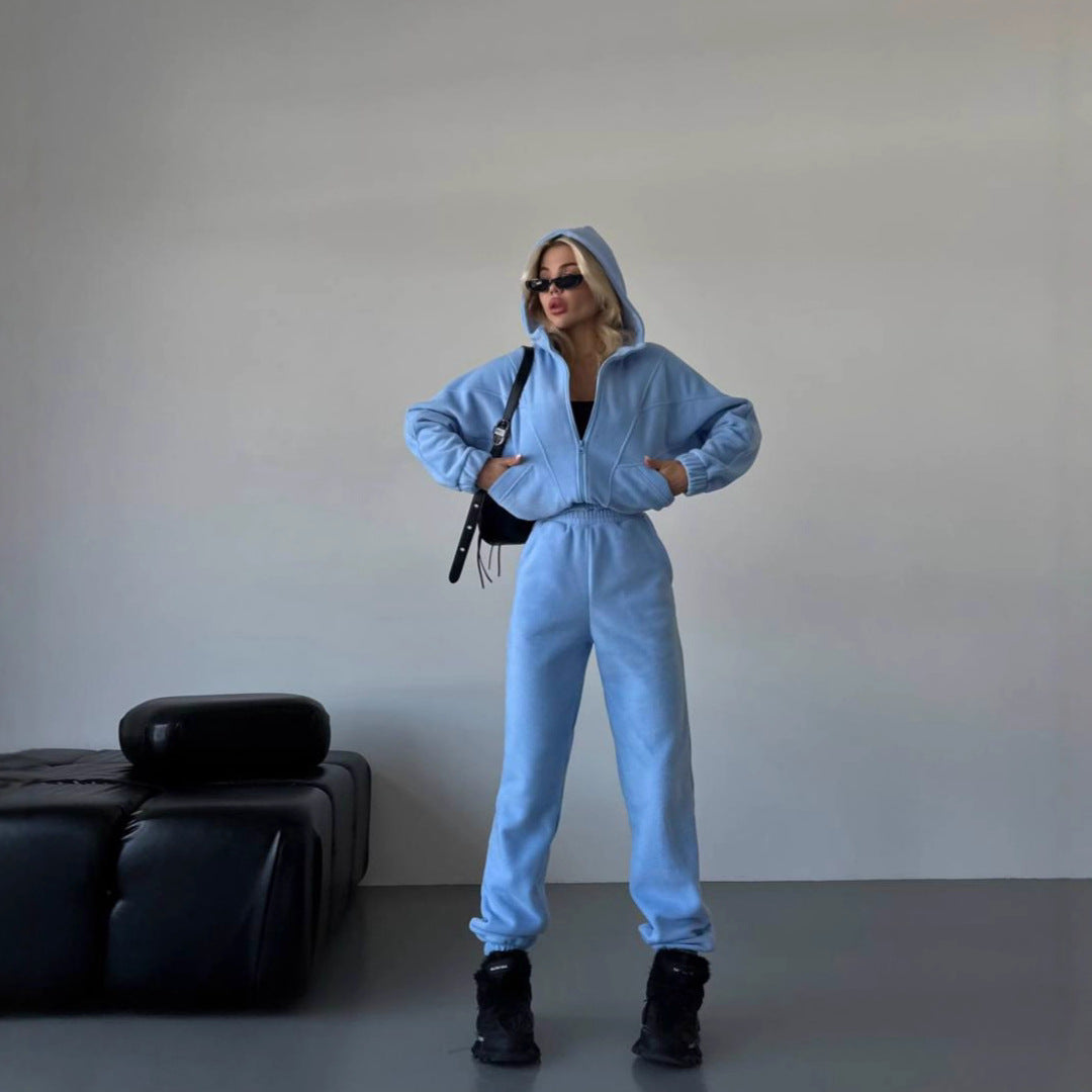 Damen Fleece-Jogginganzug Stehkragen Taschen Norvielle