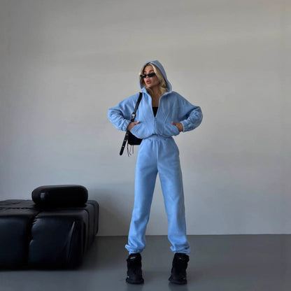 Damen Fleece-Jogginganzug Stehkragen Taschen Norvielle