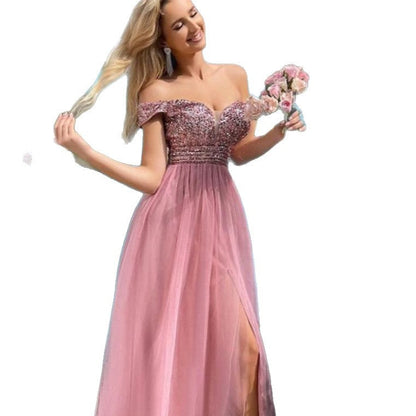 Damen Abendkleid Schimmerndes Oberteil Tüllrock