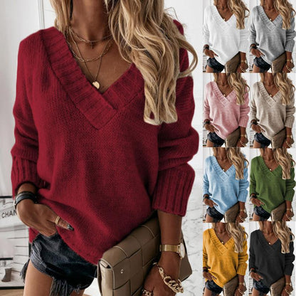 Damen Pullover V-Ausschnitt Strukturiert Gemütlich - Norvielle