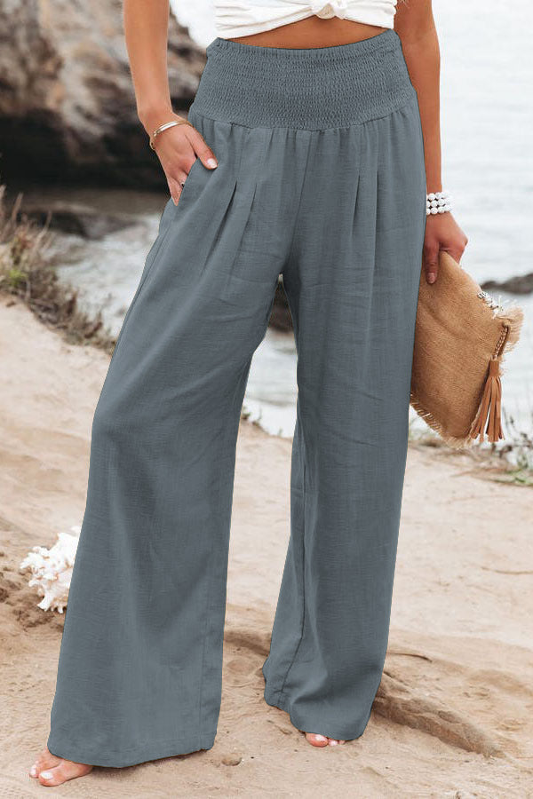Damen Palazzo-Hose Elastischer Bund Seitentaschen