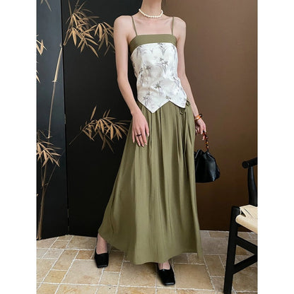 Damen Maxikleid Florales Oberteil Tiefes Rückendesign