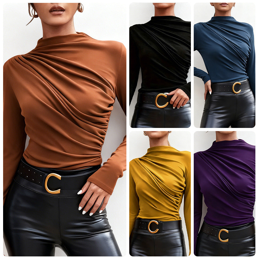 Damen Langarmshirt -Drapierung Stehkragen Norvielle - Norvielle