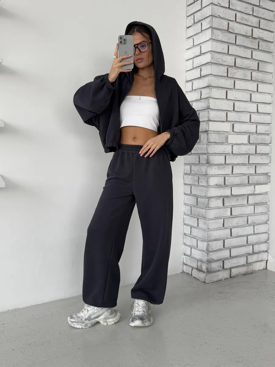 Damen Oversized Freizeitanzug Sweatjacke Sweatpants Bequem