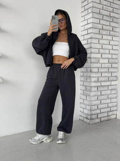 Damen Oversized Freizeitanzug Sweatjacke Sweatpants Bequem