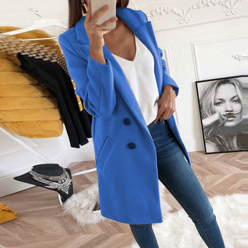 Damen Longblazer Doppelter Knopfleiste Wärmer Norvielle