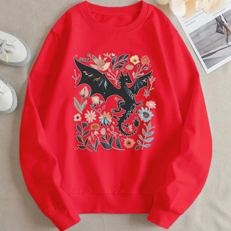 Damen Sweatshirt Drachen Blumenmotiv Norvielle