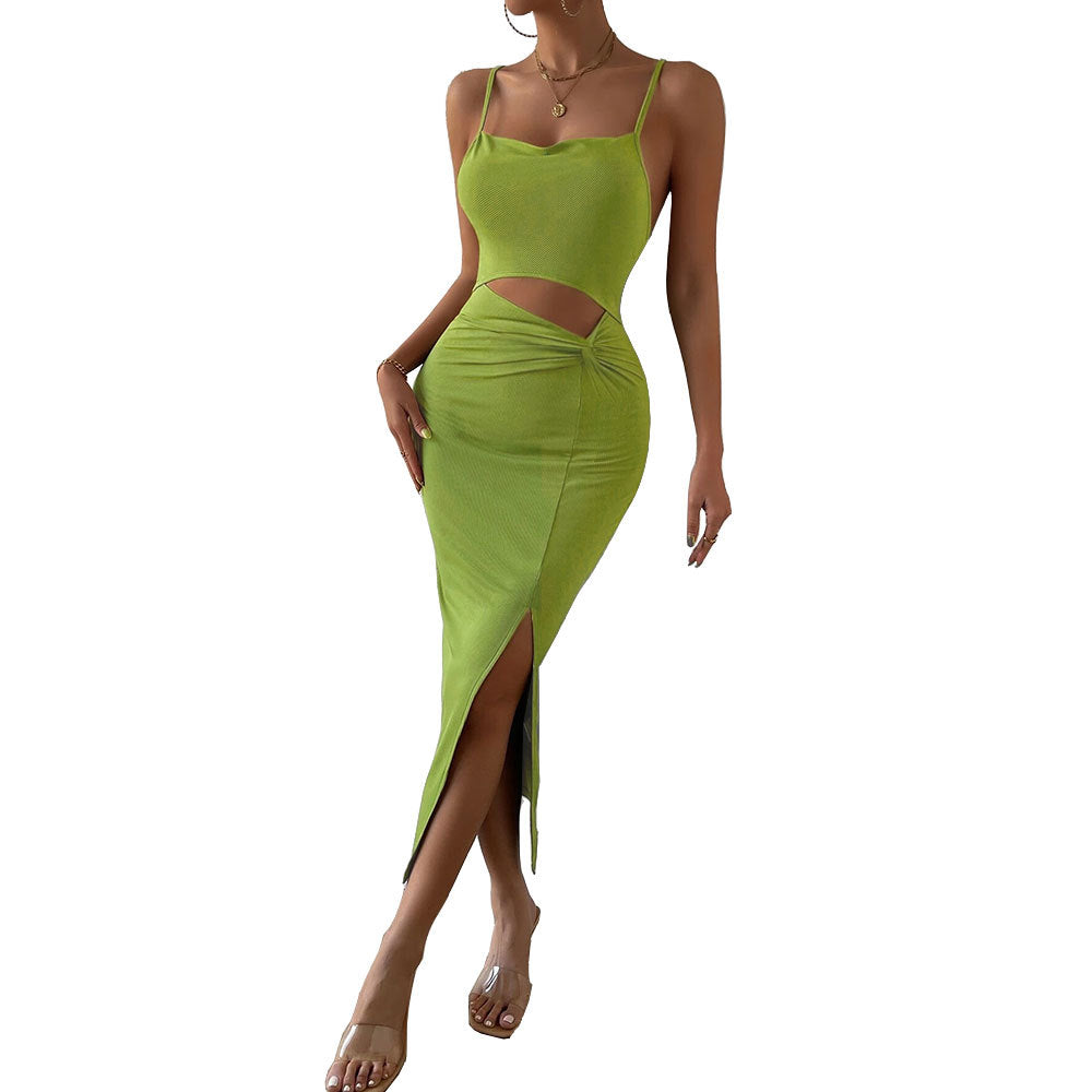 Damen Maxi-Kleid V-Ausschnitt Cut-Out Hohem Schlitz Norvielle