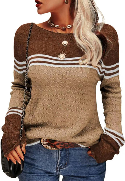 Damen Strickpullover Kontrastfarben Einzigartige Textur Norvielle