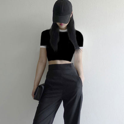 Damen T-Shirt Cropped Baumwolle Lässig Weiß