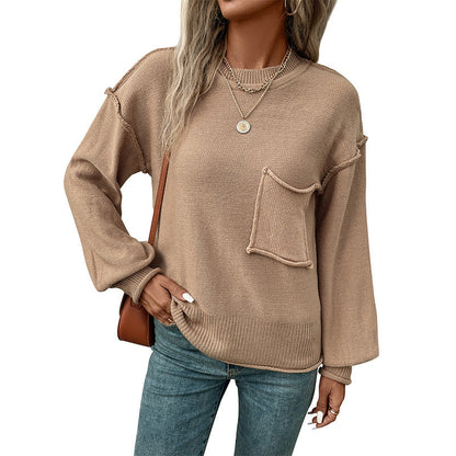 Damen Strickpullover Lässig Brusttasche Norvielle