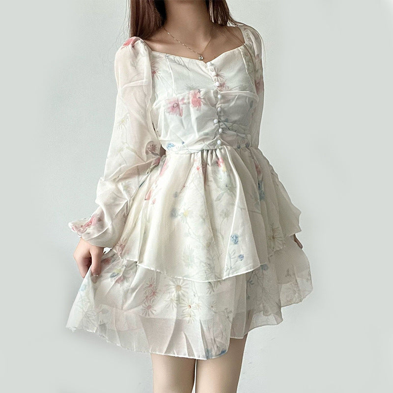 Damen Blumenkleid Puffy-Ärmel Sommer Norvielle