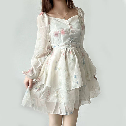 Damen Blumenkleid Puffy-Ärmel Sommer Norvielle