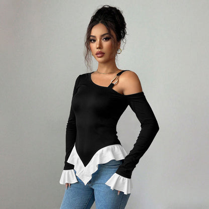 Damen Off-Shoulder- mit Volant und Bindeelement