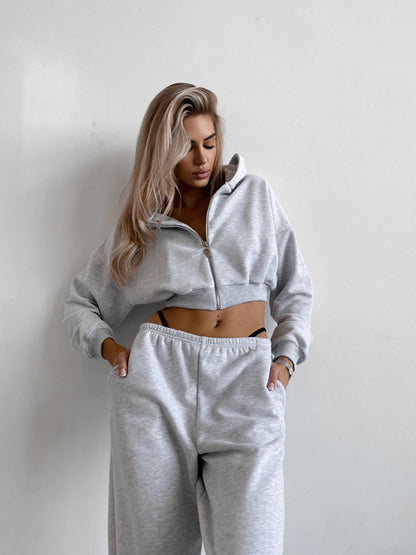 Damen Fleece Loungewear-Set Weich Modern Cropped Design