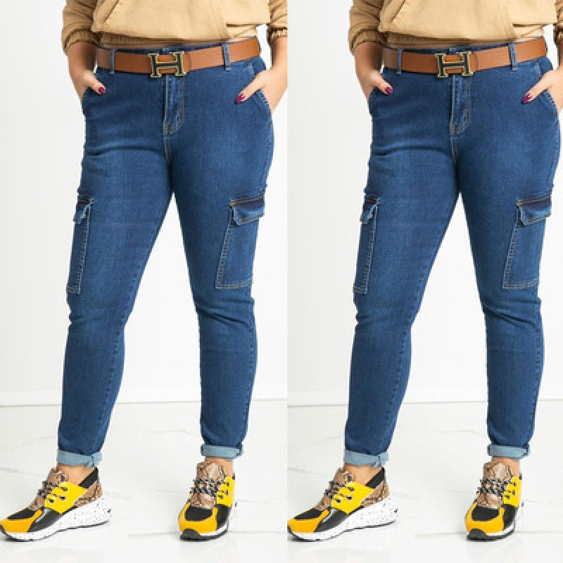 Damen Cargo Jeans Bequem Seitentaschen Norvielle - Norvielle